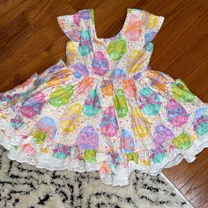 Cheeky Plum Easter Egg Lace Bow Dress 12–18 NWT Boutique Ruffle Twirl Coquette